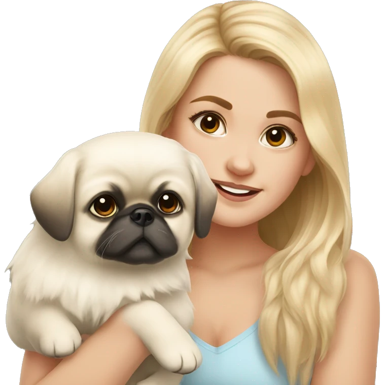 White girl with Pekingese  puppy  emoji