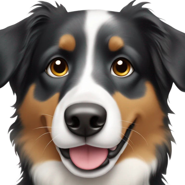 Black and white Australian Shepherd dog with tan eyebrows and his tongue sticking out slightly. emoji