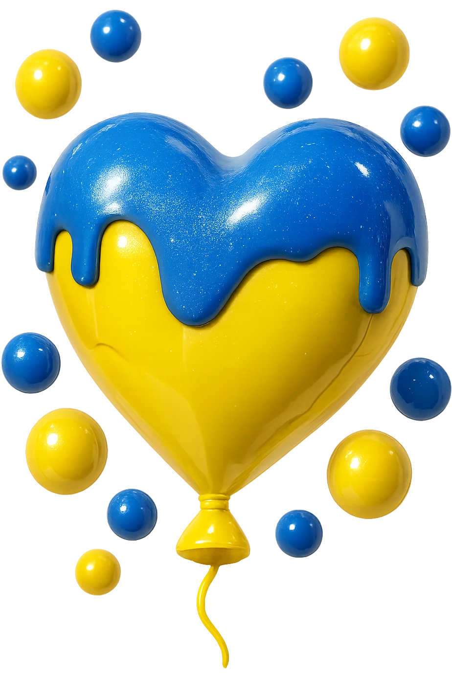 heart with yellow base, sparkly royal blue topping, yellow and royal blue bubbles around emoji