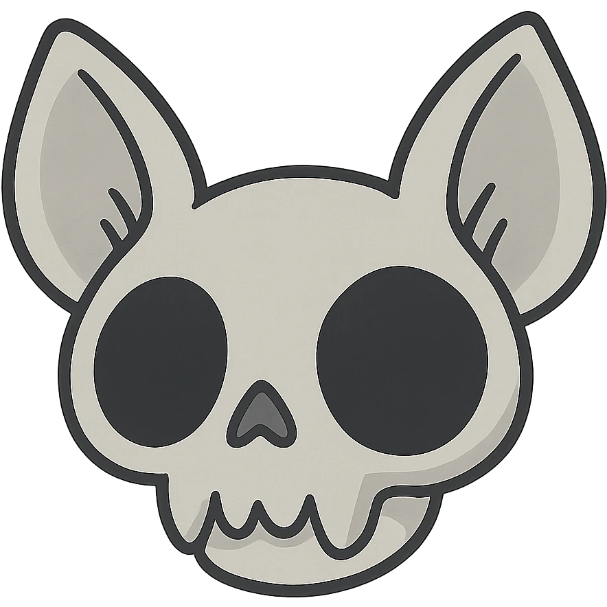 cute cartoon bat skull in whitish-gray with oversized black eye sockets emoji