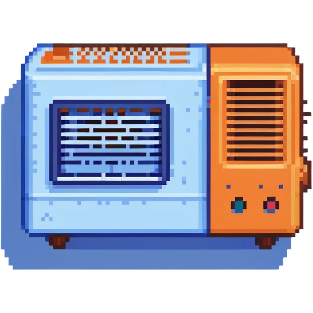 Pixelated window air conditioner with cool blue air effect emoji