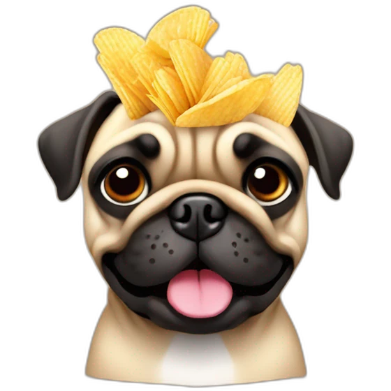 a funny pug with chips in hands emoji