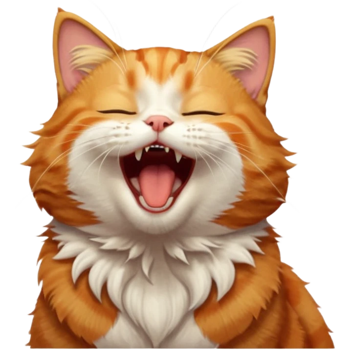 A high-resolution photo-realistic digital illustration of a ginger tabby cat head tilted yawning, chest upward emoji