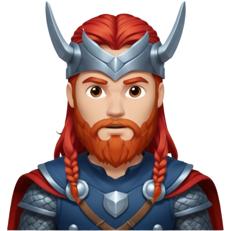 Thor, God of Thunder from Gods and Goddesses with long red hair and beard, silver and dark blue outfit emoji