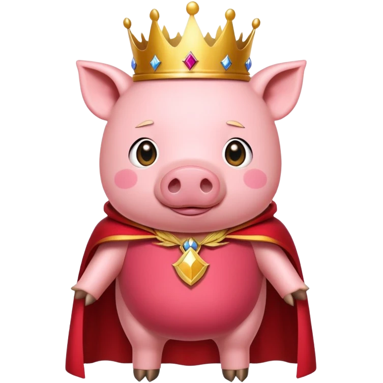 Pink pig with a golden crown and royal red cape, Technoblade character emoji