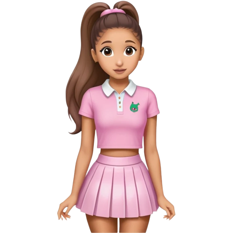 Ariana grande wearing a pink croc top and a short white preppy skirt  emoji