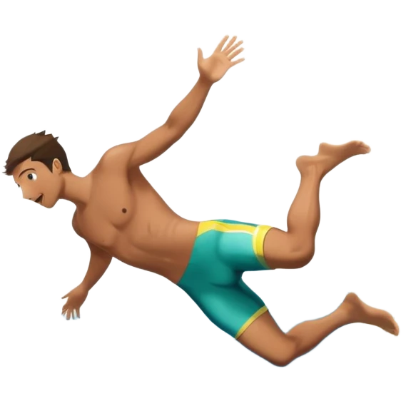 The background features rugged cliffs, clear blue water, and a bright sky, emphasizing the excitement and danger of the sport with a sense of freedom and adventure. A diver mid-air, plunging from a high cliff into the sparkling ocean below.  emoji