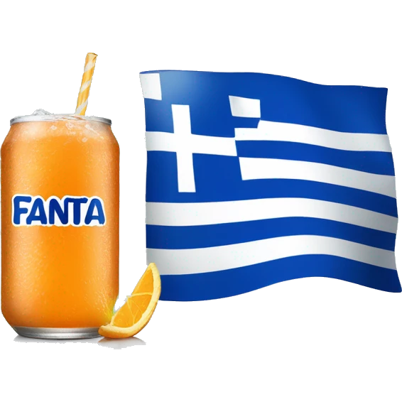 Blue Fanta can with Greek flag on it and a glass next to it emoji