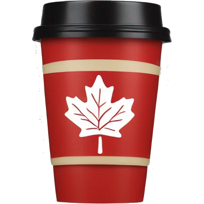 “Red Tim Hortons coffee cup with white logo, maple leaf accents, ribbed sleeve, and black plastic lid.” emoji