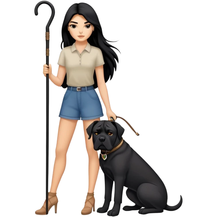 Kendall Jenner with long black hair holding a black Cane Corso dog emoji