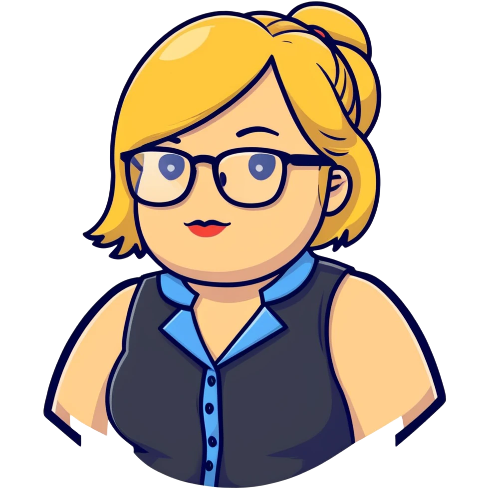 Plus size blonde person with glasses wearing a stylish vest emoji