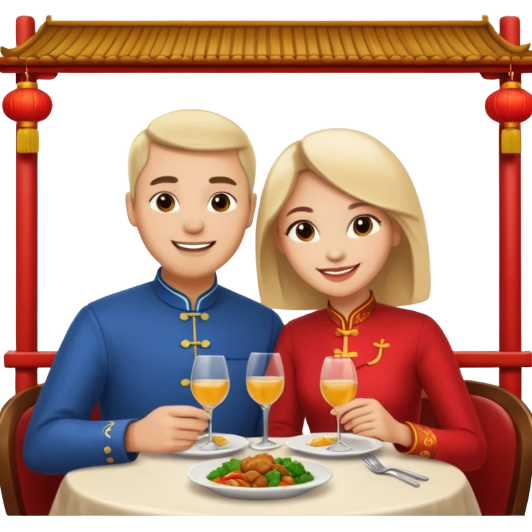 ligth couple having dinner at a Chinese restaurant emoji