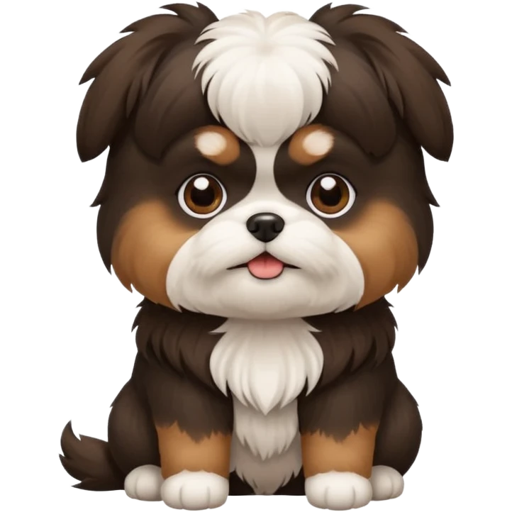 Fluffy black and brown shi tzu, pomeranian, maltese dog  emoji