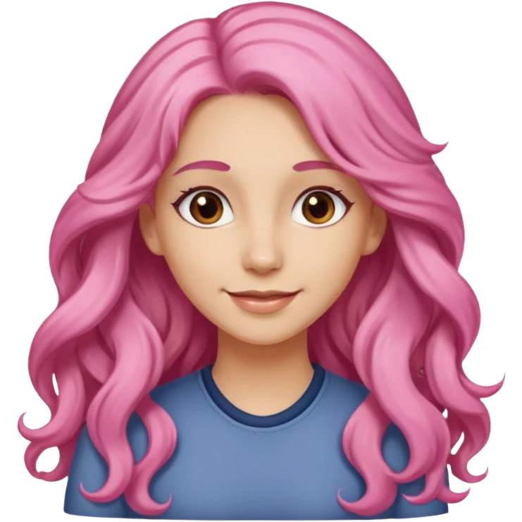 A light-skinned woman with long wavy pink hair, brown eyes, and a gentle smile. emoji