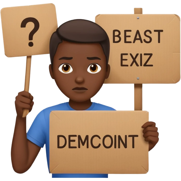 A protester with a sign emoji