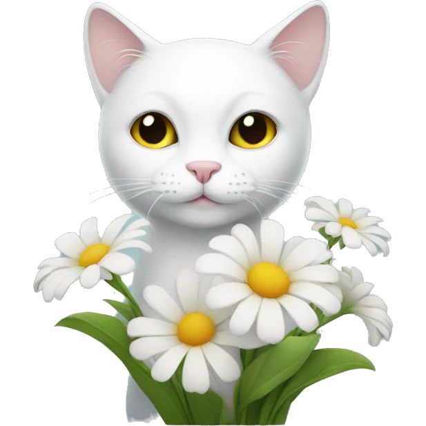 White cat holding flowers emoji