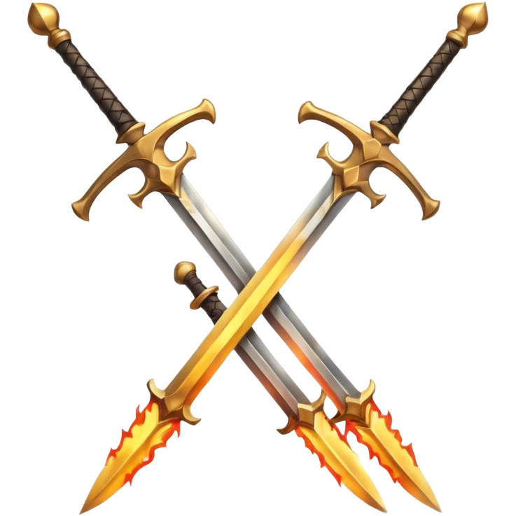 Two powerful on fire fully golden fiery royal crossed swords emoji