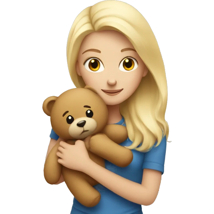 blonde woman hugs a cute teddy bear emoji