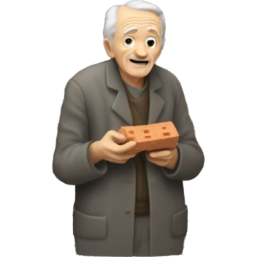 A very old man eating a brick building emoji