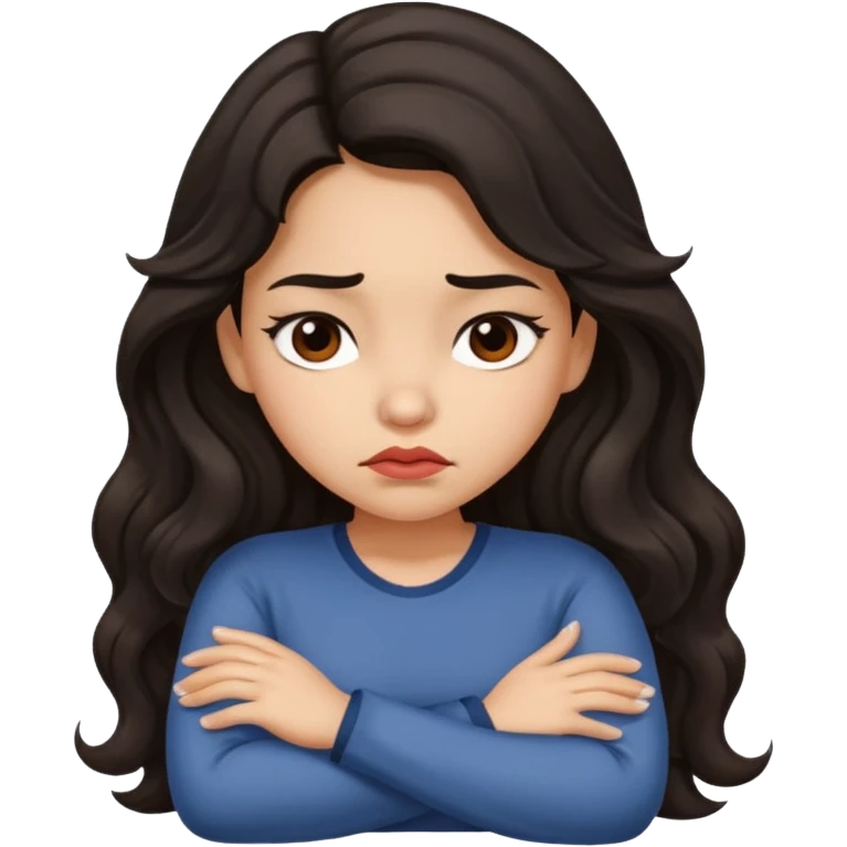 Hispanic girl with long wavy hair crossing her arms while pouting  emoji