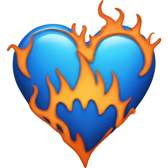 blue heart with orange flames emoji