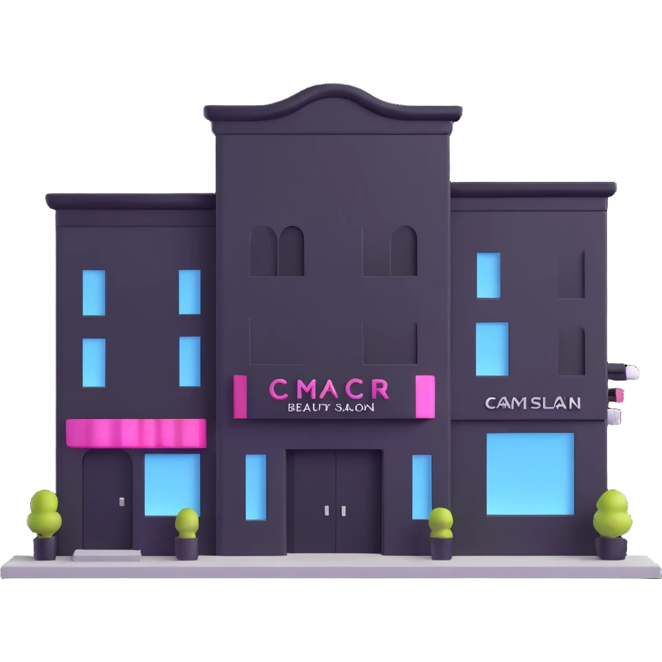 three beauty salon buildings connected by lines emoji