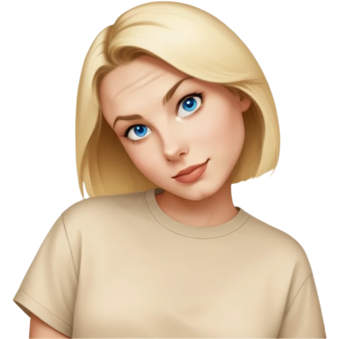 female, wearing oversized beige tshirt, front view emoji