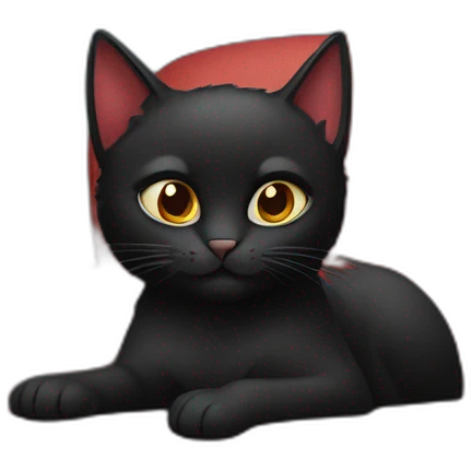 A black cat with a red bandana clawing at a blue sofa emoji