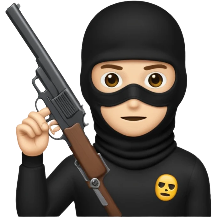 Un emoji con una balaclava negra con una pistola peine largo swicht emoji