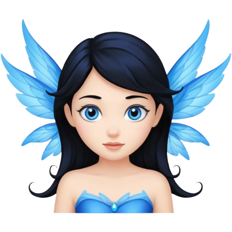Flying blue fairy with black hair and blue eyes emoji