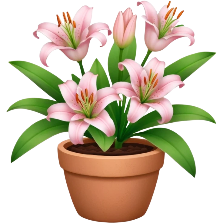 light pink lily flowers in a clay pot emoji