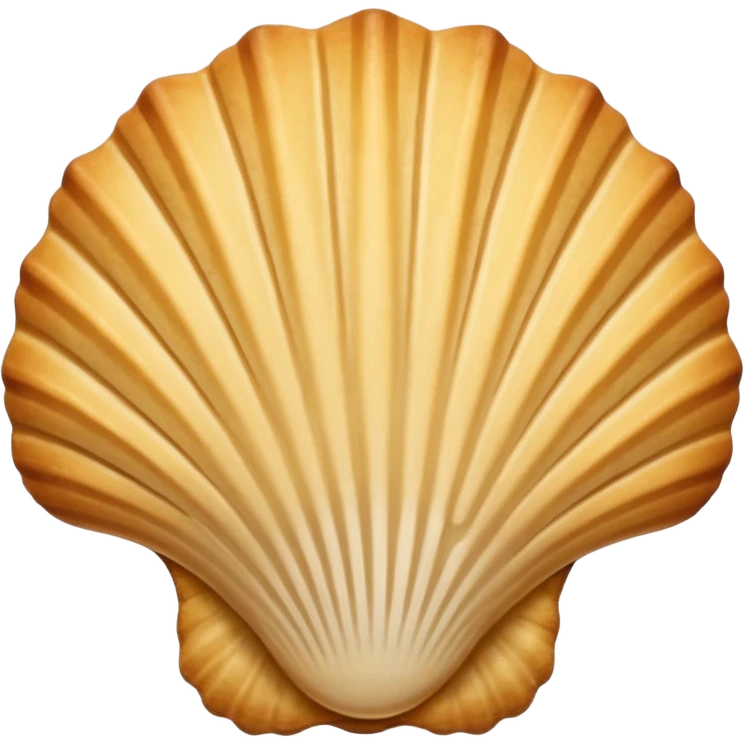 A madeleine pastry. Scalloped seashell shape with ONLY four to five vertical lines going in the same direction. Light golden brown. Scalloped edge. Cookie. Flat. Long. Oval shape. Lets scallops. emoji