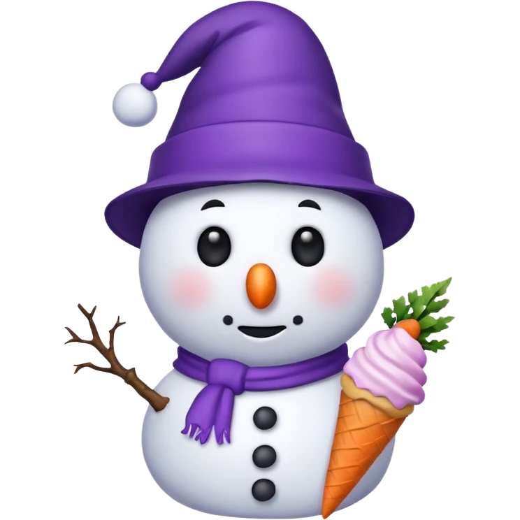 snowman wearing purple cap with ice cream  emoji