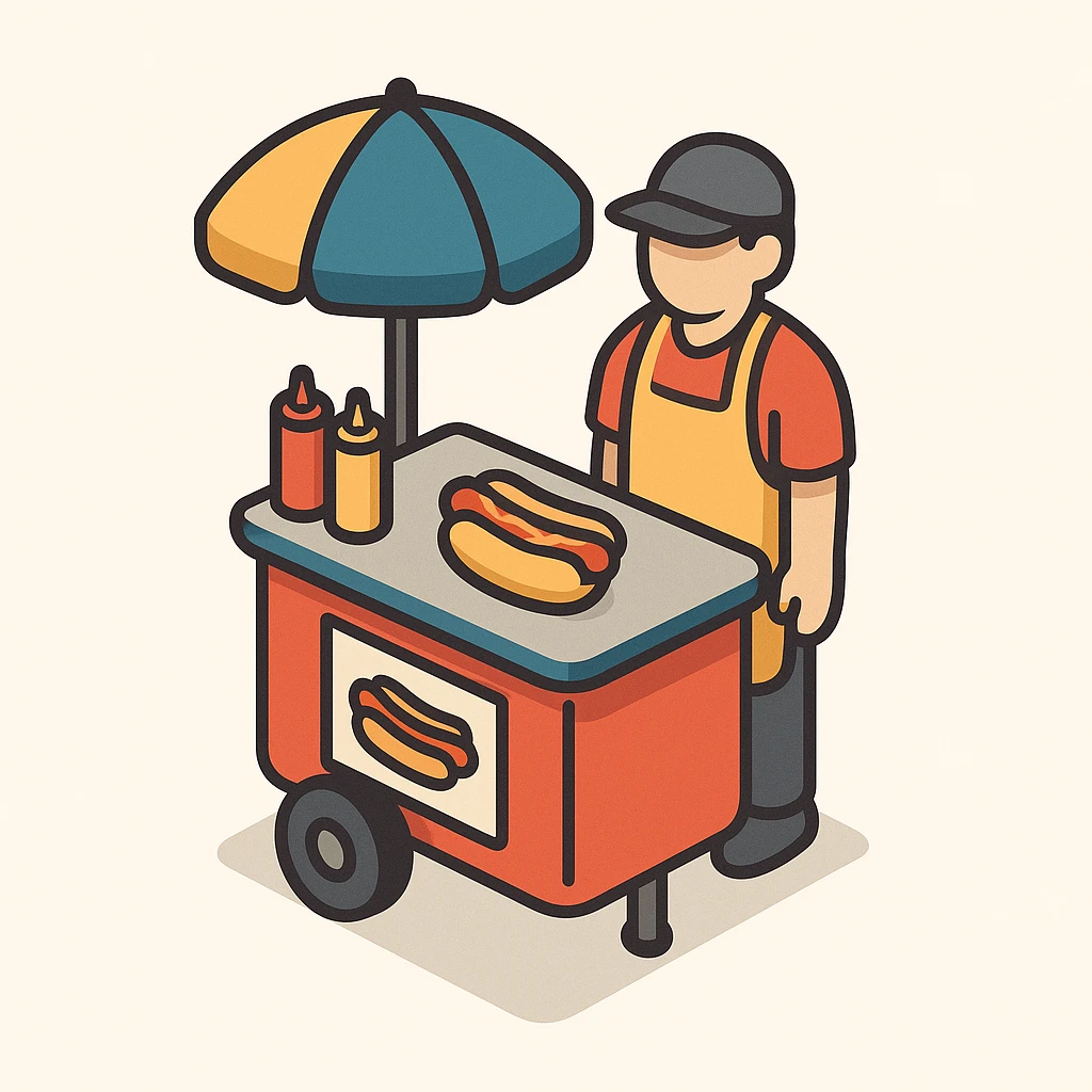 hotdog seller in New York with cart emoji