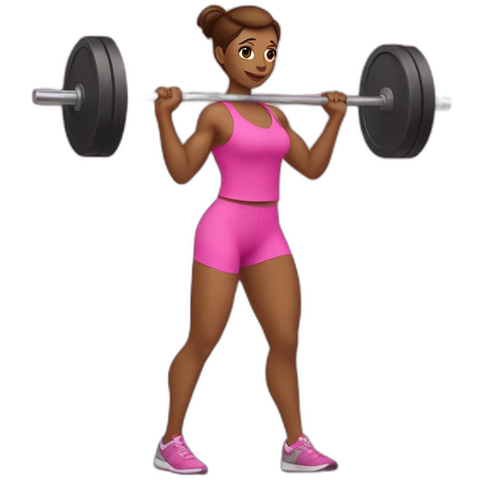 woman lifting weights wearing pink emoji