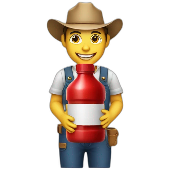 farmer with hat and red juice bottle emoji