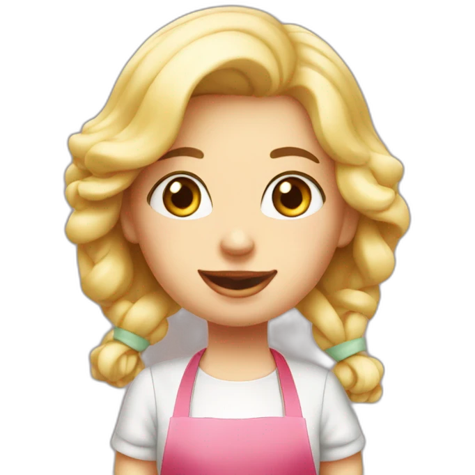 Blond girl in apron makes macaroon emoji