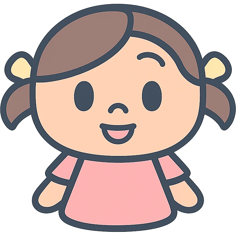 Monica Toy character as a lineal color icon, soft pastel palette, friendly and approachable emoji