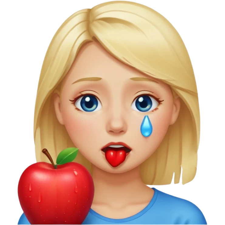 woman crying eating apple. make tears blue color and hair blonde emoji