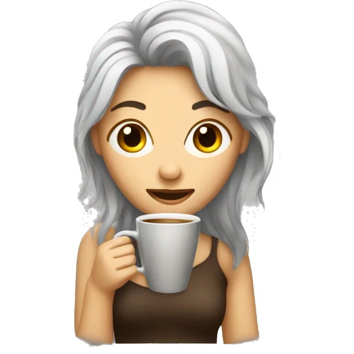 Messy hair woman drinking coffee emoji