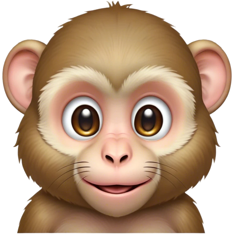 Cinematic Cute Macaque Portrait Emoji, Head tilted playfully and inquisitively, with a charmingly mischievous face accented by soft, fuzzy fur and round, sparkling eyes filled with curiosity, Simplified yet irresistibly adorable features, highly detailed, glowing with a warm, friendly glow, high shine, affectionate and lively, stylized with a touch of primate whimsy, bright and endearing, soft glowing outline, capturing the essence of a playful macaque that seems as if it could jump out of the screen into your arms! emoji