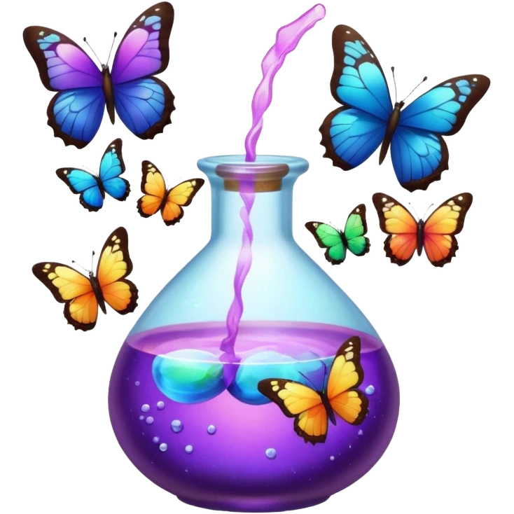 Potion bottle bursting into butterflies mid-sip emoji