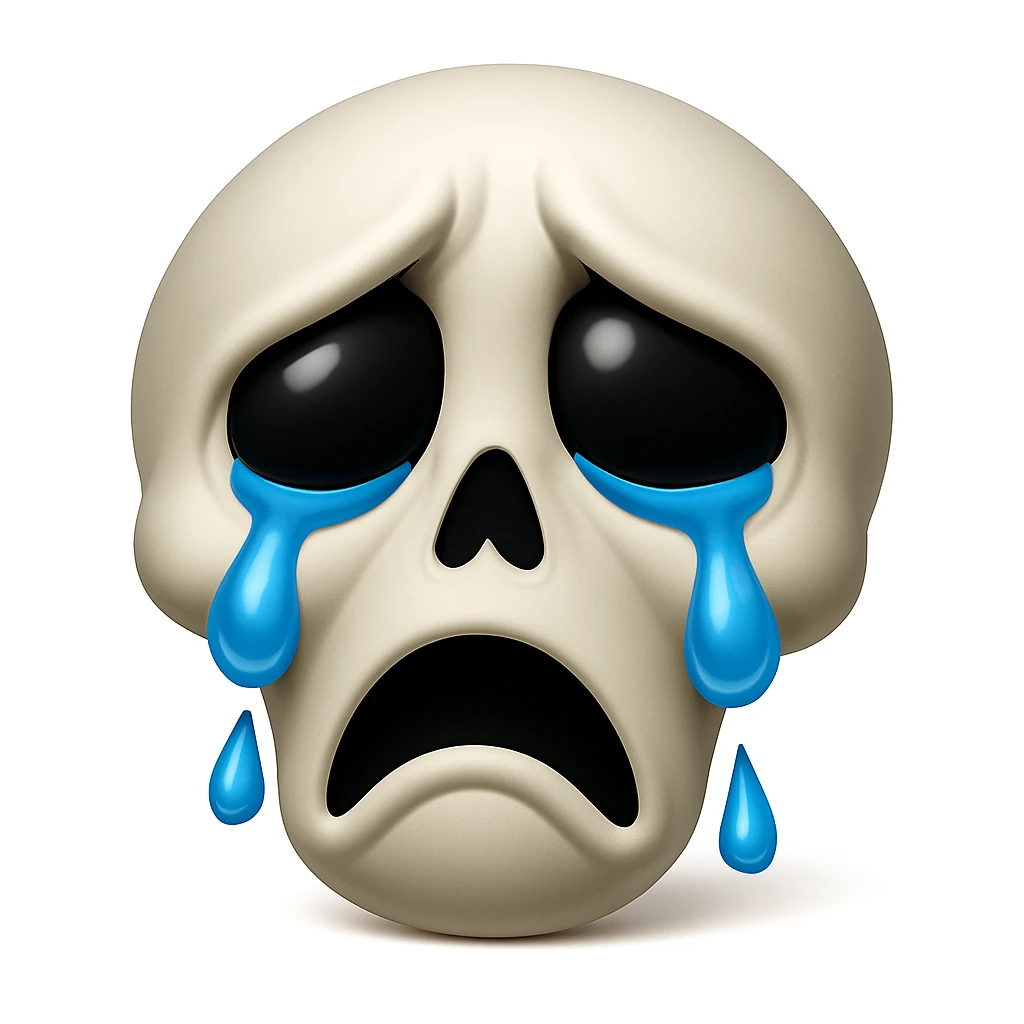 Keep the emoji exactly like the reference image but add tears to the eyes, in iOS emoji style. All other details and style should remain the same. The style should resemble iOS emoji style. emoji