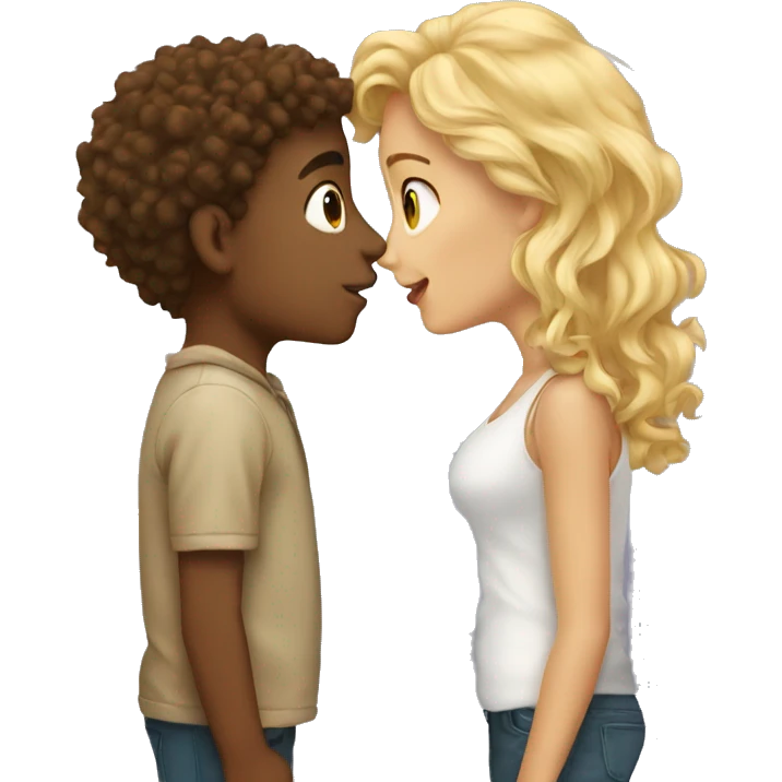 Blonde girl and brown curly boy kissing  emoji