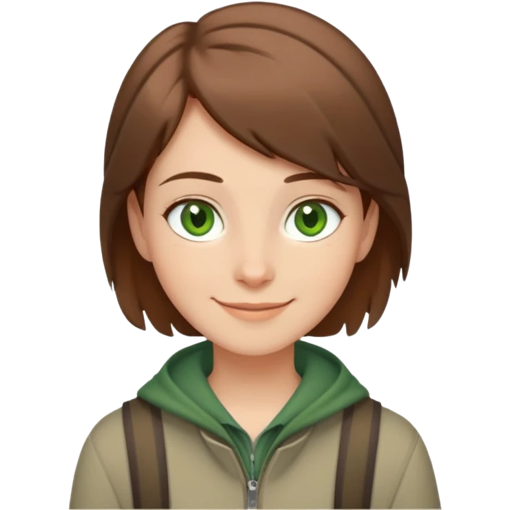 Rudeus Greyrat smiling warmly, green eyes, short brown hair, wearing travel clothes, friendly and kind expression emoji