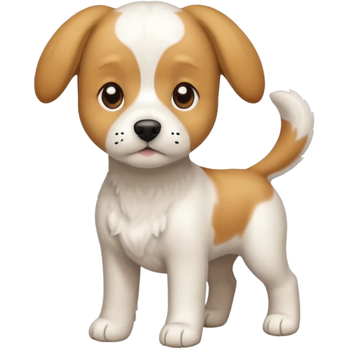 a full body white beagle x maltese x chi dog the size of a kelpie with light brown ears and a light brown patch on one eye emoji