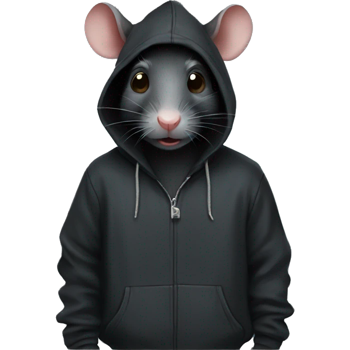 Black rat wearing a hoodie emoji