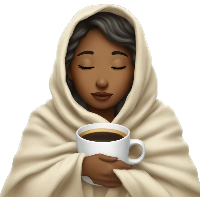 girl inside a blanket sipping coffee eyes closed emoji