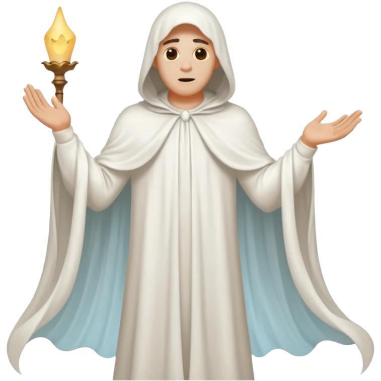 Make a guy in a ghost outfit with a point top emoji