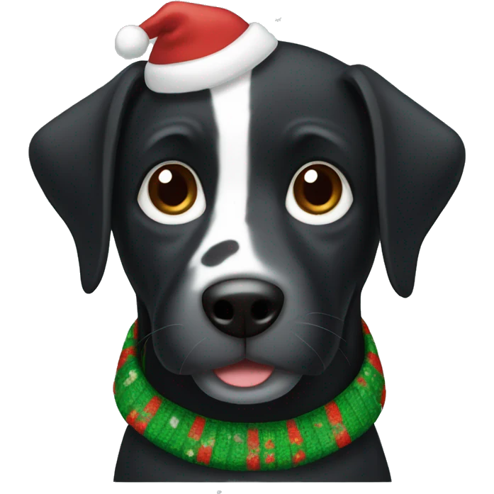 black dog with white and brown spots wearing a christmas sweater  emoji